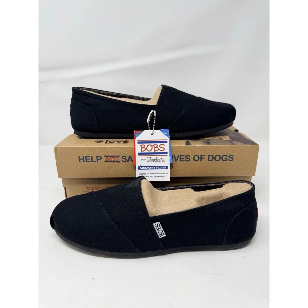 Skechers Bobs Women's Slip-On Shoe Plush Peace And Love Size 10 Wide Black Flats